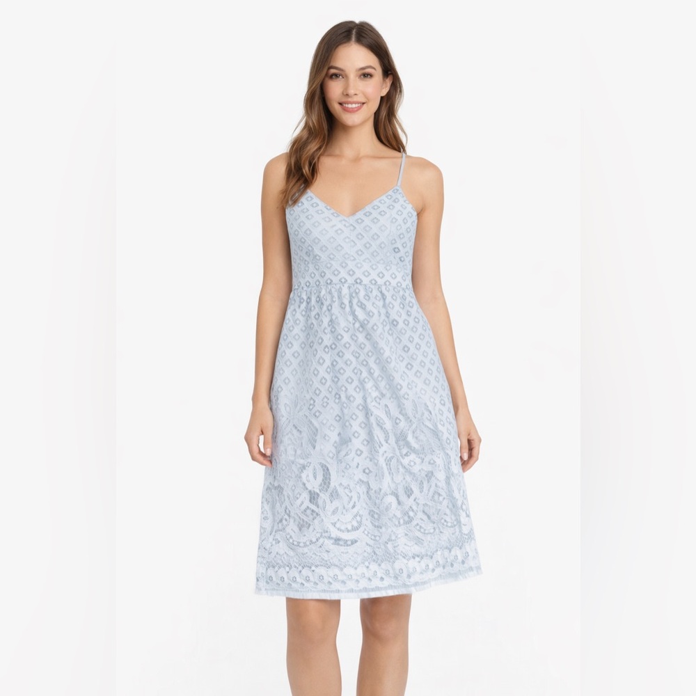 DEX Light Blue Lace Dress Criss-Cross Back Sleeveless Size M